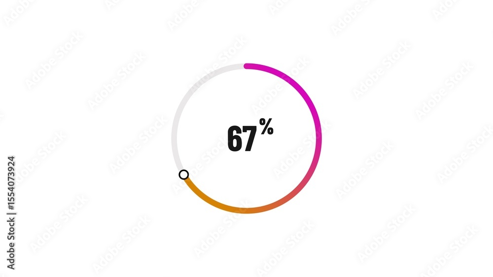 67% number loading circle icon pie chart illustration 4K resolution. 67% number loading circle icon pie chart illustration 4K resolution.