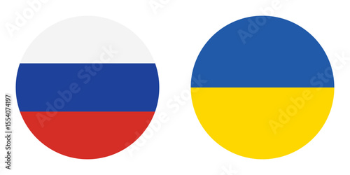 Flags of Russia and Ukraine.   Flag icon.   Standard color.   Circle flag.   Computer digital vector illustration.