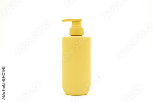 Minimalist Matte Yellow Pump Bottle on White Background