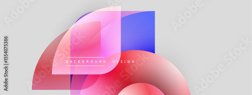 Abstract shapes overlap, creating vibrant gradient effect. Pink, blue hues dominate neutral background. Modern design element.