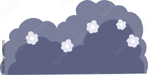 Cartoon of a purple bush with light purple flowers on it.