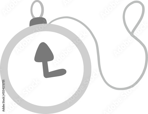 A gray pocket watch with hands that can show the time and stop the time.
