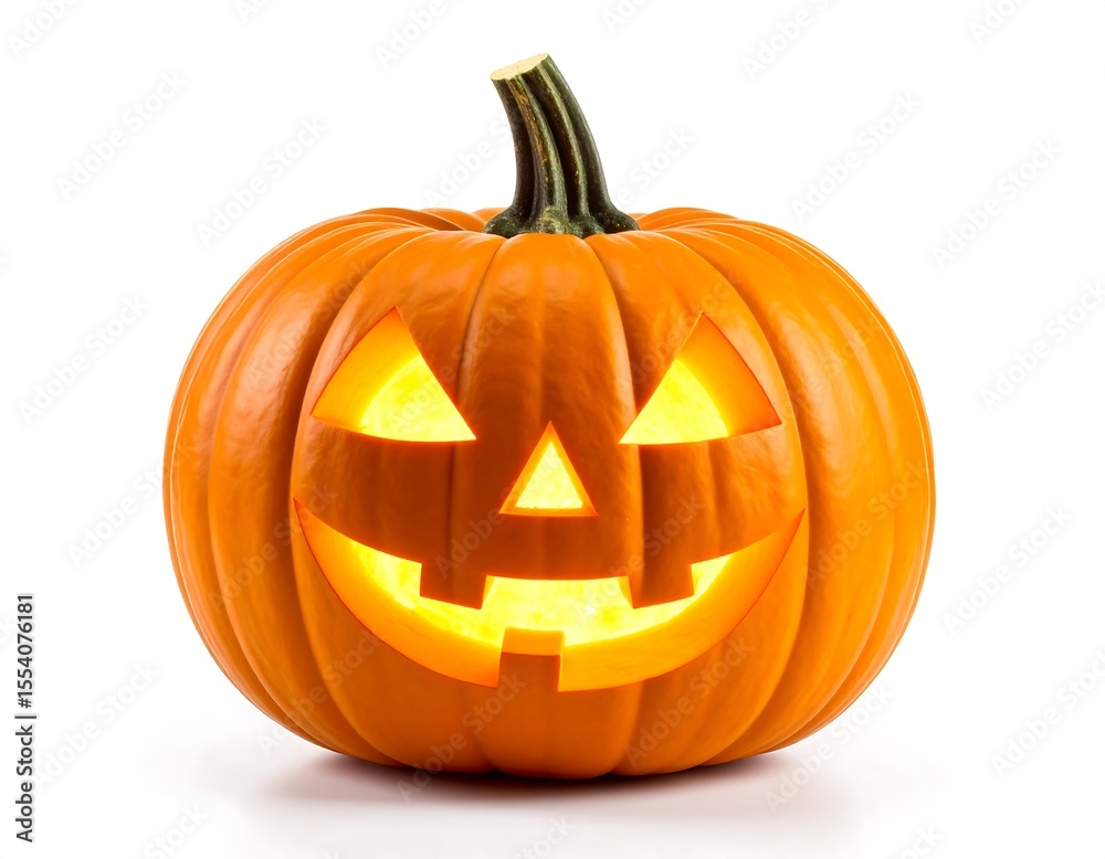 Fototapeta premium Illuminated pumpkin face on white background