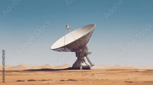 Satellite dish outdoor installation flat design front view desert landscape theme water color colored pastel. 