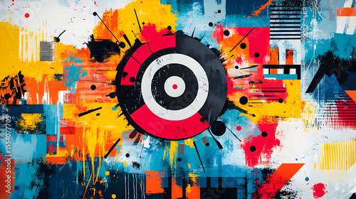 High-Contrast Art- Collage Featuring Circular Target Symbolizing Brand Positioning Strategies, Strategic Marketing Approaches, and Business Growth Concepts with Dynamic Visual Elements 45923666 2