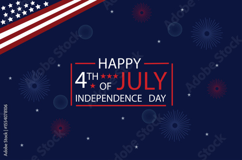 Happy 4th of july independence day vector with american flag and fireworks on dark background

