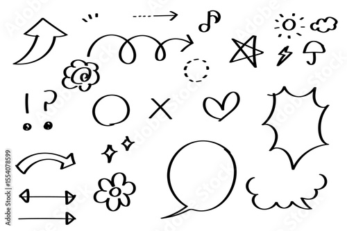 マーカーで書いた風の手描き飾りセット_黒線