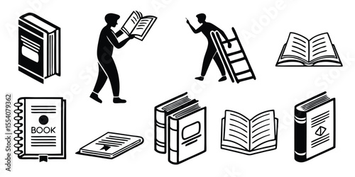 Minimalist Book Icons – Vector Silhouettes for Education and Interface Design
