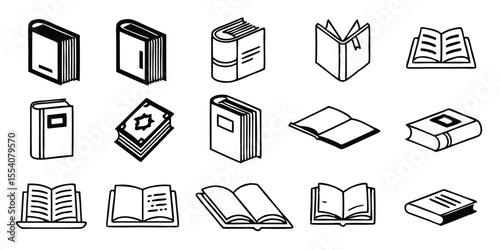Minimalist Book Icons – Vector Silhouettes for Education and Interface Design