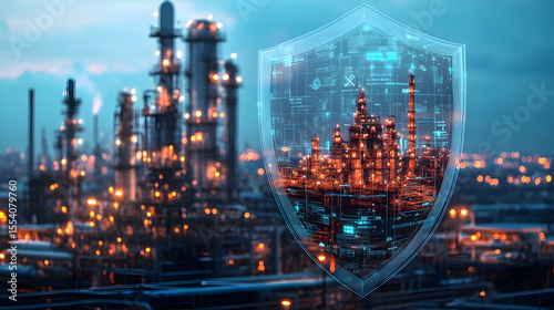 Wallpaper Mural Industrial Facility with Shield Overlay Symbolizing Protection and Security of Critical Infrastructure in Ukraine Against Threats, Highlighting Resilience and Defense Efforts 23388332 5 Torontodigital.ca