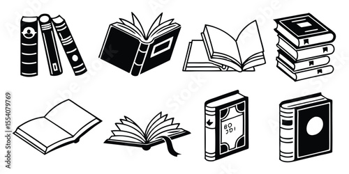 Minimalist Book Icons – Vector Silhouettes for Education and Interface Design