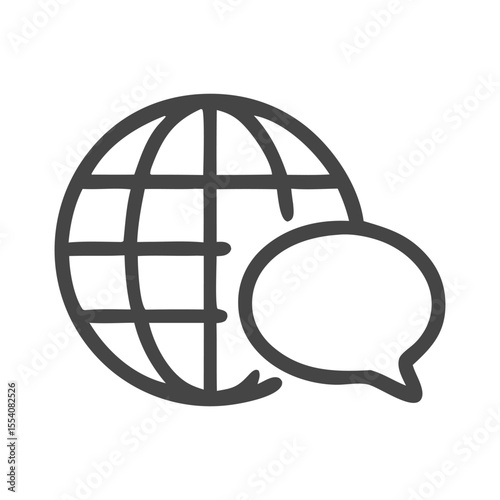 Global communication concept illustrated with globe and speech bubble, perfect for presentations, websites, articles on worldwide interconnectedness and dialogue.