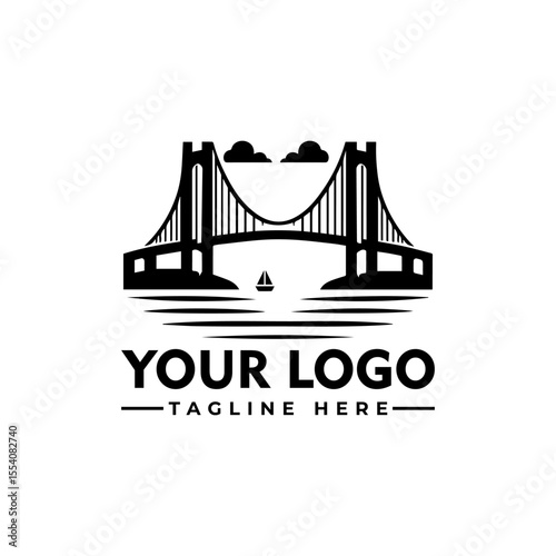 Black and white logo design featuring a stylized suspension bridge with text below.