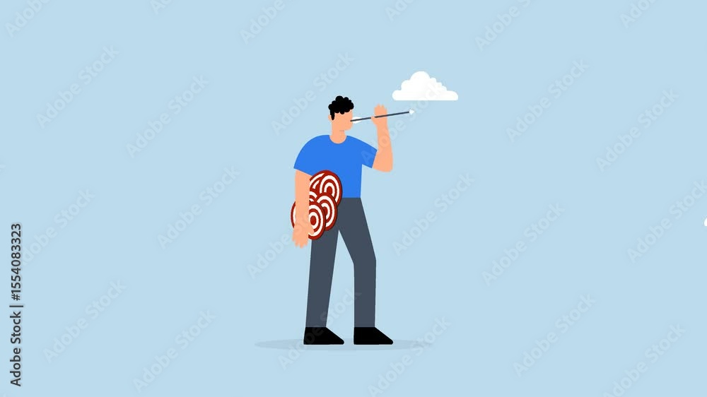 Handle multiple businesses simultaneously, 4k animation of entrepreneur holding several dartboard targets. Handle multiple businesses simultaneously, 4k animation of entrepreneur holding several dartboard targets.