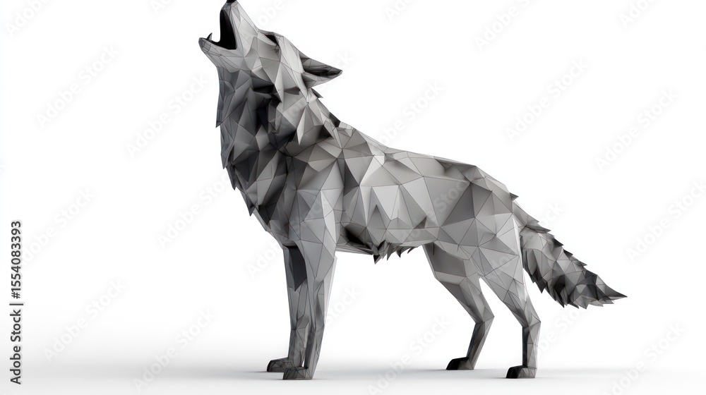 Fototapeta premium Low-poly wolf howling