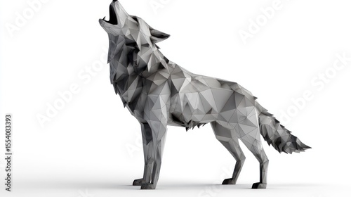 Low-poly wolf howling photo