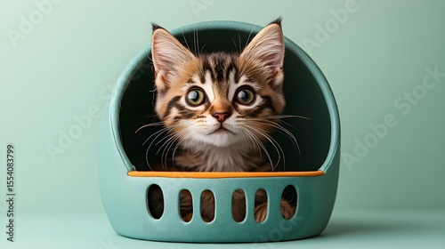 Cute Kitten in Green Litter Box