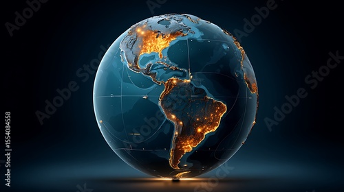 Fototapeta Naklejka Na Ścianę i Meble -  Illuminated earth at night showcasing north and south america with glowing cities and continents