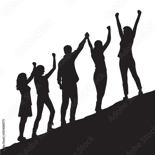 Family group happy with mountain vector silhouette