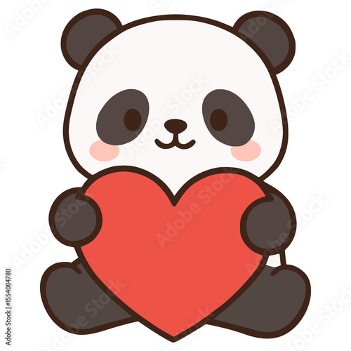 cute panda hug big love flat color vector illustration template design