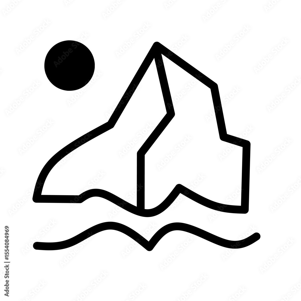 Iceberg floating in the sea with the sun. Represents nature, environment, climate change, ice, water, cold, or Arctic/Antarctic landscape.