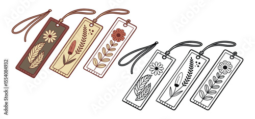 A collection of illustrated decorative bookmarks with floral and botanical designs in a variety of styles perfect for reading.