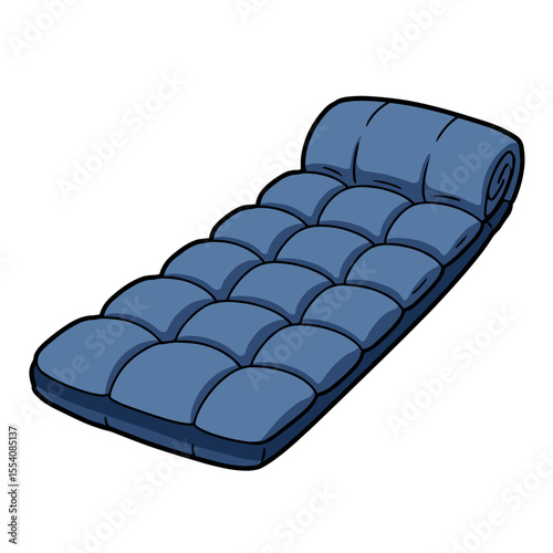 Padded sleep mat isolated on white background in blue color  