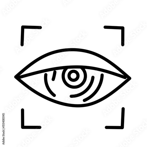 Eye with target frame for scanning. Represents eye scan, biometrics, security, surveillance, digital vision, and identification technology.