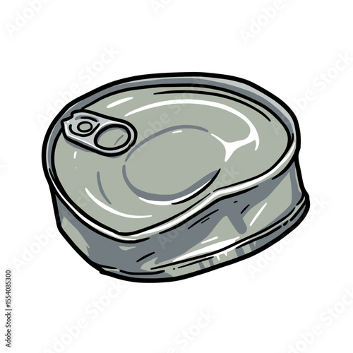 Dented tin can lid isolated on white background with metallic finish  