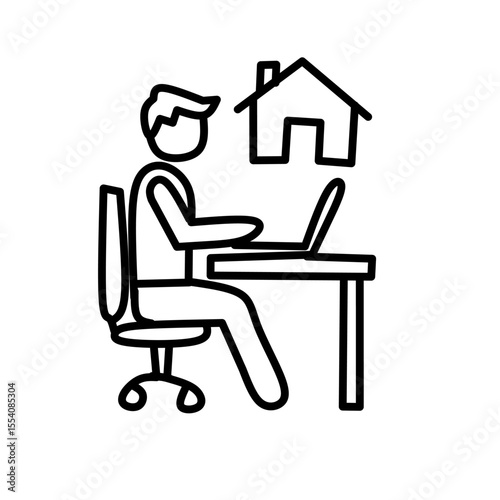 Line icon of remote work from home with cloud and laptop, symbolizing online job, telecommuting, and virtual work environment in modern digital lifestyle.