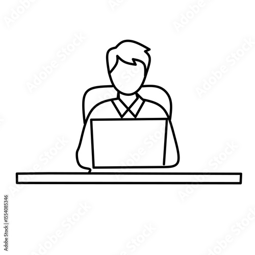 Line icon of remote work from home with cloud and laptop, symbolizing online job, telecommuting, and virtual work environment in modern digital lifestyle.