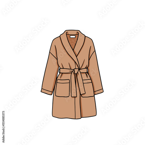 Belted cardigan isolated on white background in minimalist style  