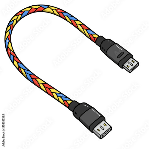 Braided data cable isolated on white background  