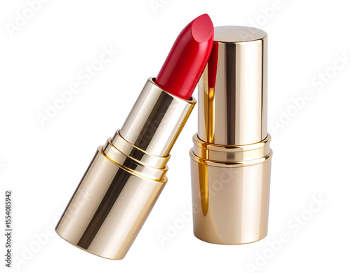 Opened Red Lipstick with Decorative Gold Accent, isolated on transparent background PNG