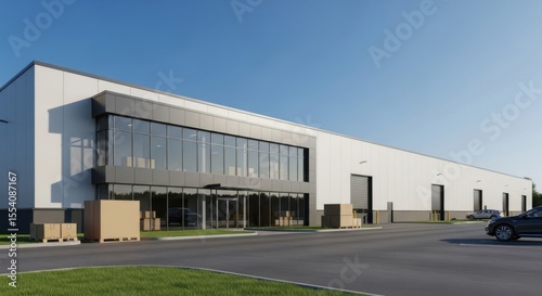 Wallpaper Mural Modern Industrial Warehouse Building with Large Glass Entrance and Loading Docks Torontodigital.ca