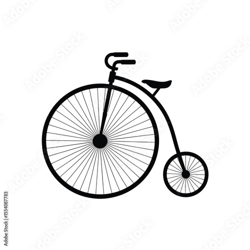 Silhouette of a Penny Farthing Bicycle Vintage Style Isolated on White