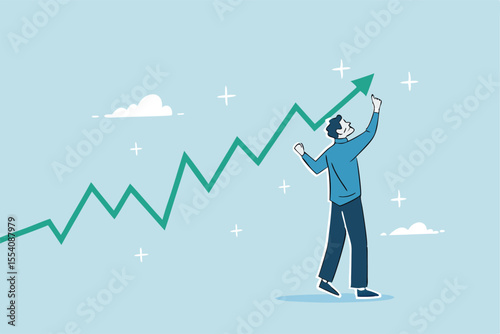 Financial growth, business up rising or growing well, planning to progress and increase profit, success achievement strategy concept, businessman drawing financial growing growth graph diagram.