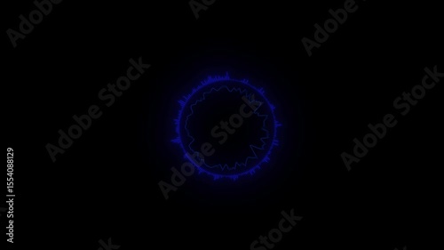 Graphic colorful circular loop of rhythmic audio frequency sound wave on a black background. Audio spectrum animation effect