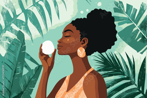 African woman removing makeup vector illustration