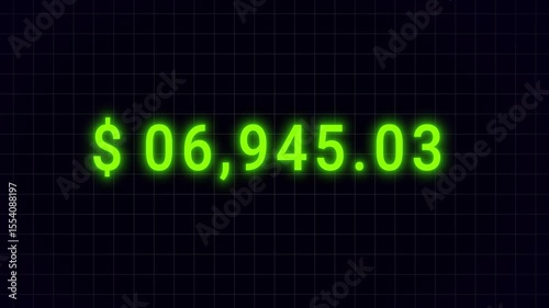 Animation increasing amount money dollar green color