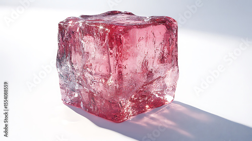 Pink Ice Cube on White Background