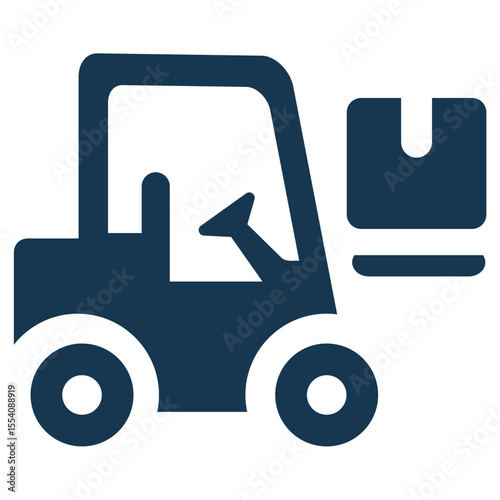 Industrial Forklift Icon Moving a Large Box, Symbolizing Efficient Warehouse Operations and Material Handling Logistics