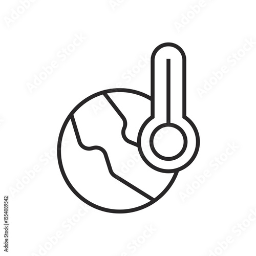 Line icon of global warming featuring earth and thermometer. Editable linear vector symbol for climate change, heat, environment, weather crisis, or ecological warning illustrations.