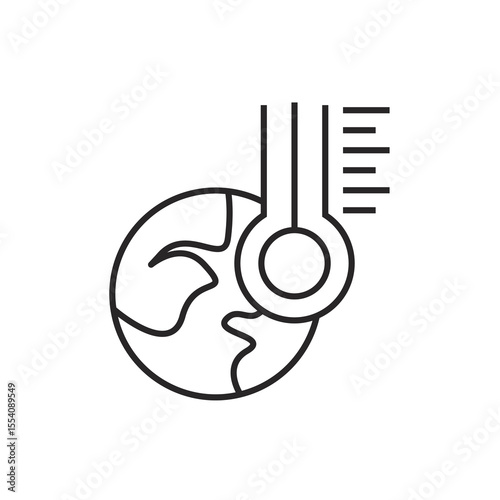 Line icon of global warming featuring earth and thermometer. Editable linear vector symbol for climate change, heat, environment, weather crisis, or ecological warning illustrations.