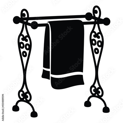 Elegant Black and White Towel Rack Silhouette with Hanging Towel