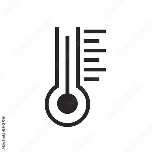 Vector thermometer icon showing temperature. Perfect for health, medical, weather, or climate themes. Isolated flat symbol in black and white, simple minimal pictogram style.