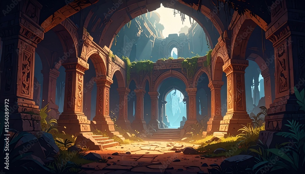 Obraz premium Sunlit Ruins: An Ancient Temple's Forgotten Glory