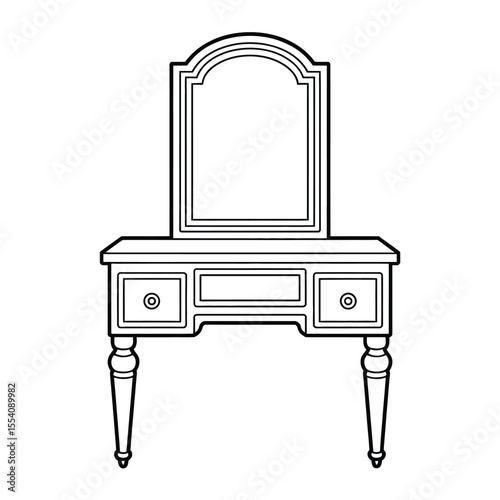 Elegant Dressing Table with Mirror Outline for Coloring or Design Projects
