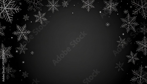 Sparkling Silver Snowflakes Adorn a Dark Gray Textured Background for Winter Holidays
