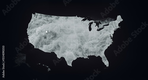 Smoke-Shrouded States: A haunting map of the US veiled in ethereal grey smoke.